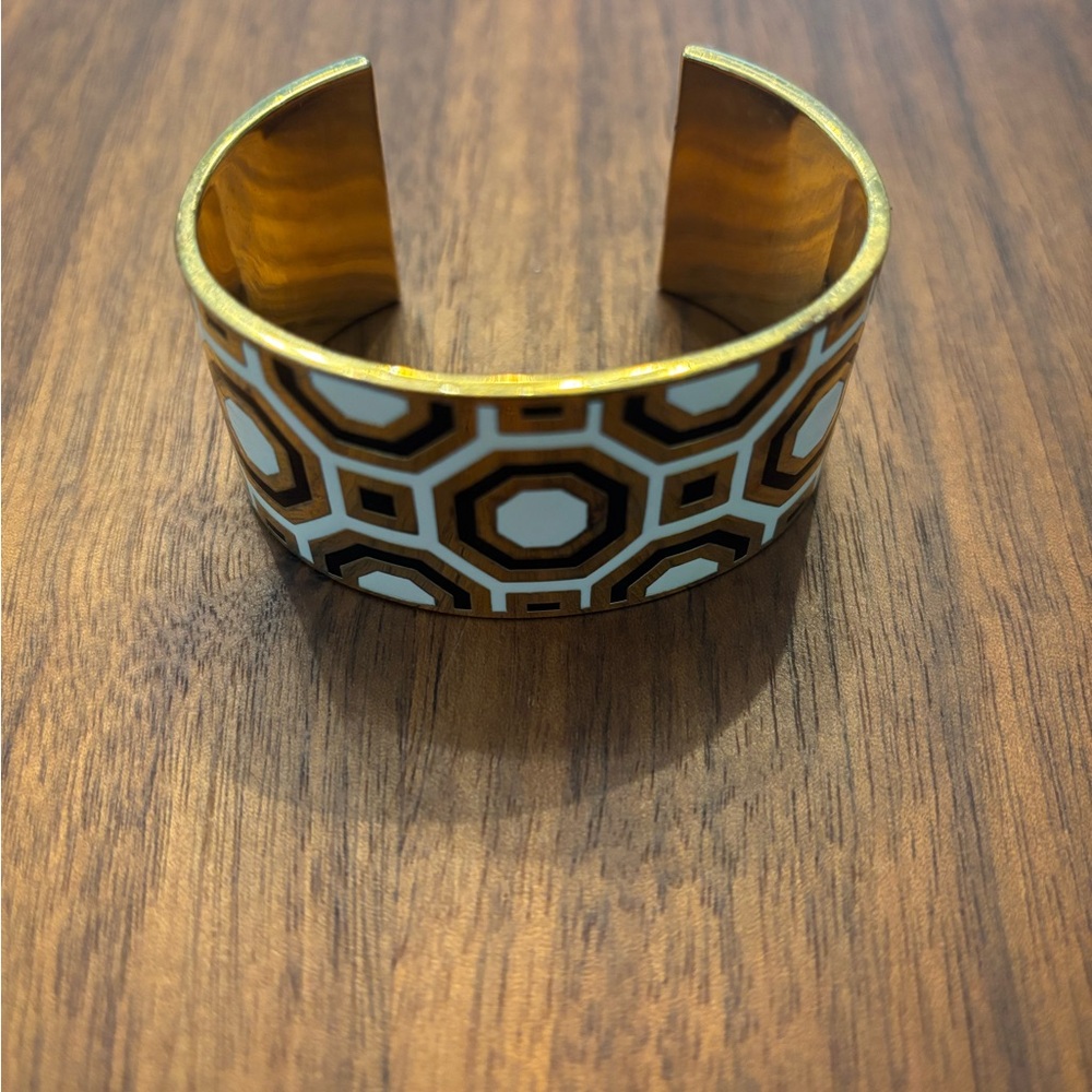 Tory Burch Gold and Cream Geometric Cuff